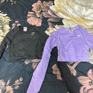 Gymshark Cropped Long Sleeve Tops - Black & Lavender
